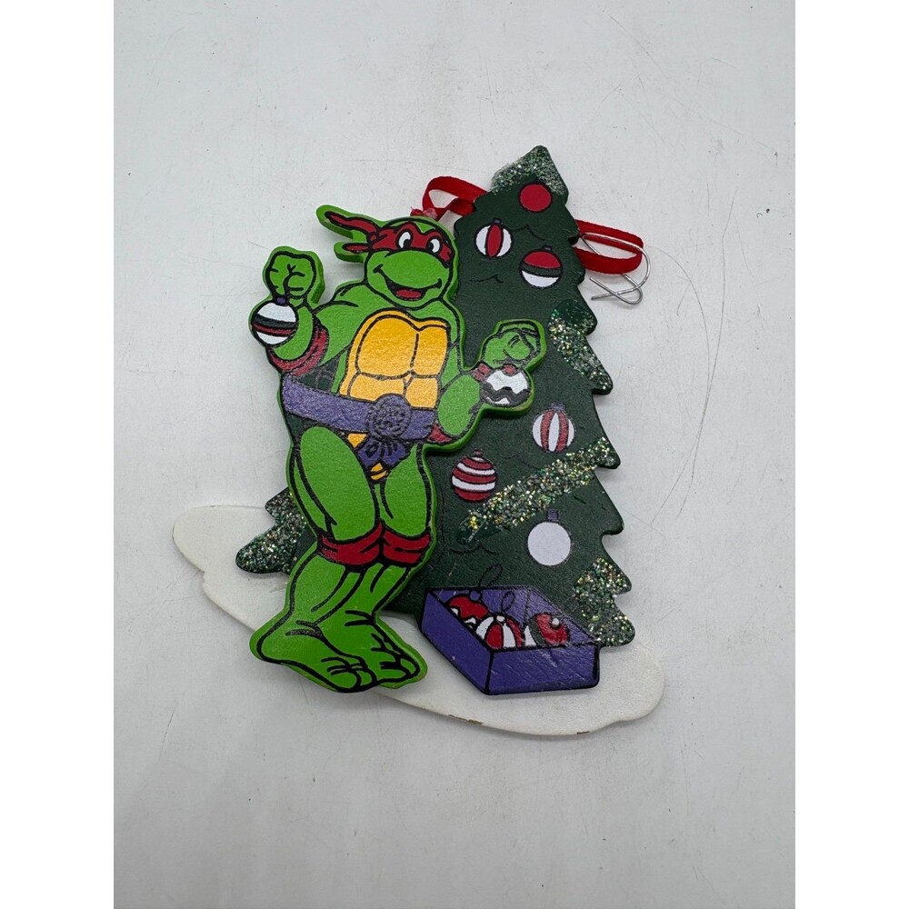 Vintage 1990 TMNT Raphael Christmas Ornament Wood International Silver Co Mirage